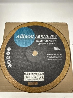 ALLISON ABRASIVES CUT-OFF WHEEL 14 X 1/8 X 1 017514 14-DBLF-HS2  - Image 1 of 4