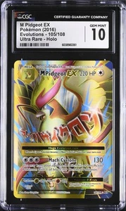 CGC 10 GEM MINT M Pidgeot EX 105/108 XY Evolutions Full Art Ultra Rare Pokémon - Picture 1 of 2