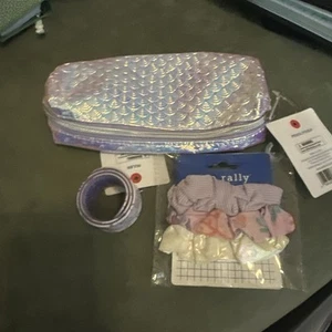 Pep Rally Under Water Purple Foral Slap Bracelet(Ruler), Pencil Bag &Scrunchies - Picture 1 of 7