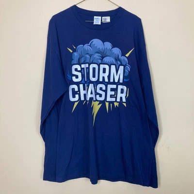 Storm Chaser Navy Long Sleeve T-Shirt 2XL Port & Company 100% Cotton Unisex - Image 1 of 4