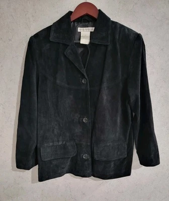 Chaqueta de cuero gamuza negra vintage Y2K Jessica Holbrook para mujer XS bolsillos forrados  Foto 1 de 4