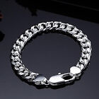 Solid Silver Jewelry Cool Full Sideways Women Chain Men Bracelet 10MM 8" HY151