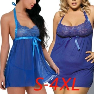 Plus Size See Through Sexy Lingerie Women Lace Babydoll Dress Chemises Sleepwear - Picture 1 of 18