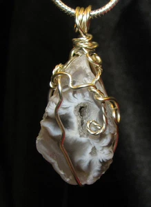 Druzy drusy Geode wire wrap sp snake chain necklace natural stone pendant #312 - Picture 1 of 12