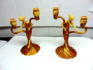 Art Nouveau lady woman double L&R candle holders - Bild 1 von 9