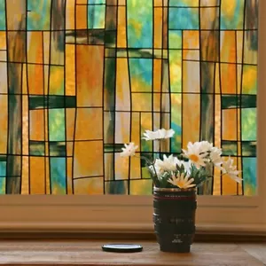 Statisch haftende Fensterfolien geometrisch gebeizt opak Glas Aufkleber ohne Kleber - Bild 1 von 10