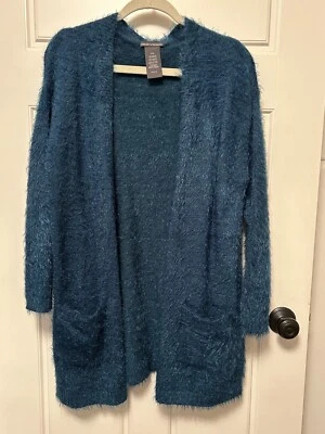 NWOT Chelsea & Theodore BLUE Eyelash Knit Open Cardigan L LARGE B18 - Image 1 of 4
