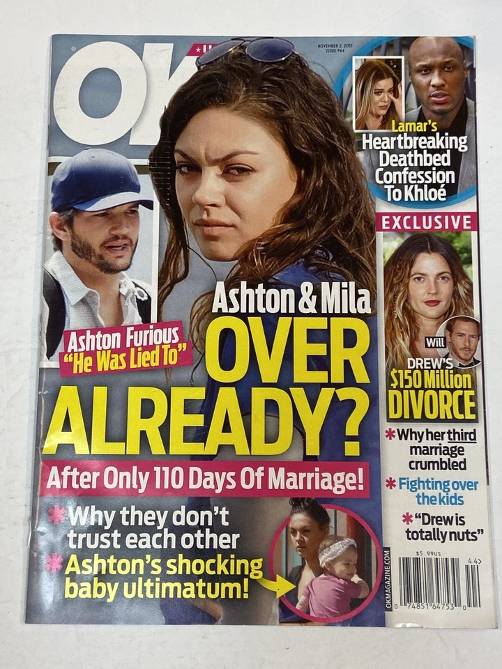 OK Weekly Magazine Nov2 2015 Ashton Kutcher Mila Kunis Drew Barrymore Lamar Odom - Image 1 of 1