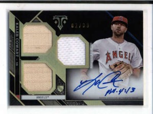KALEB COWART 2016 TRIPLE THREADS TRIPLE RELIC GAME JERSEY BAT AUTO #02/99 AY1517