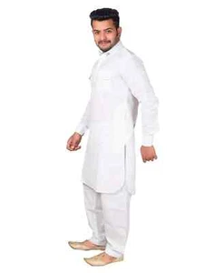 Set uomo Dabbang Bollywood tinta unita Pathani Kurta con cotone Salwar Lucknowi - Foto 1 di 4