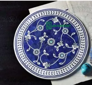 24" dining center marble table top inlay malachite blue lapis decor h2 - Picture 1 of 4