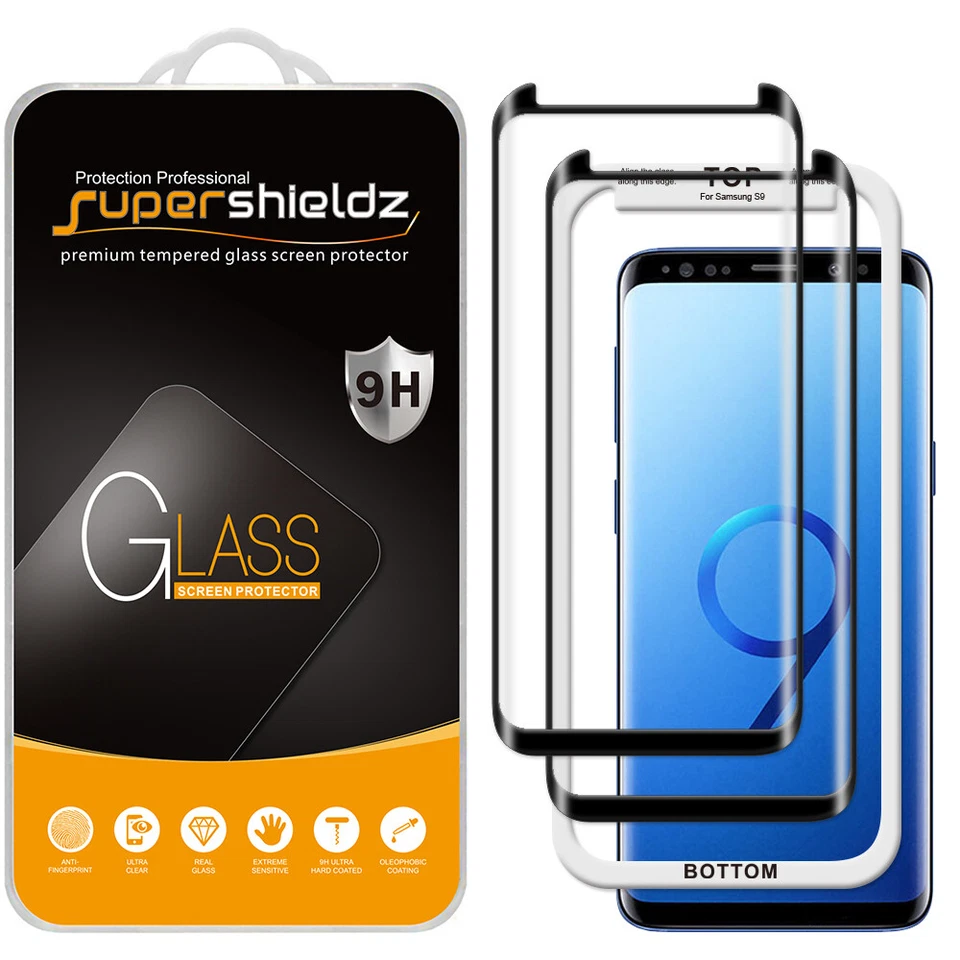2x Supershieldz Full Cover Tempered Glass Screen Protector for Samsung Galaxy S9
