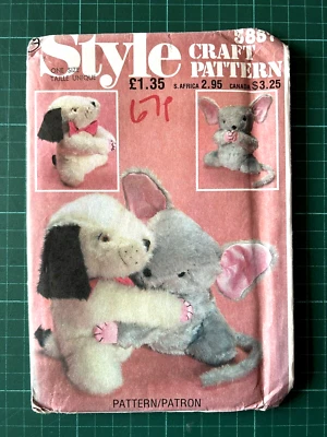 Vintage Pair of Furry Soft Toys Sewing Pattern UNCUT Style 3857 - Dog & Mouse - Image 1 of 2