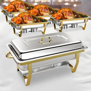 9Qt GOLD Chafing Dish Buffet Set 5Pack Stainless Steel Chafer for Catering full - Picture 1 of 5