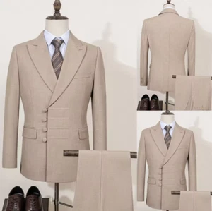 Khaki Herren Anzüge spitzes Revers formell Business Hochzeit Bräutigam Smoking zweiteilig - Bild 1 von 17