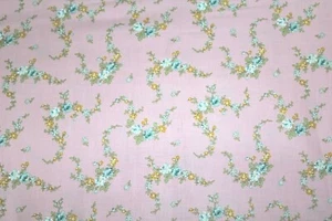 100 % Cotton fabric ~Pink, teal, orange,white flowers, green leaves & vine ~ BTY - Picture 1 of 2