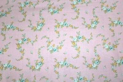 Tecido 100% algodão ~Rosa, azul-petróleo, laranja, flores brancas, folhas verdes e videira ~ BTY - Imagem 1 de 2