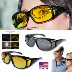 2 Pair HD Day Night Vision Glasses Driving Sports Wraparound Fit Over Sunglasses - Picture 1 of 13