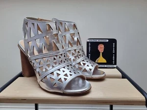 CARVELA 39 6 Silver Leather Laser Cut Out Sandals block heels - Picture 1 of 7