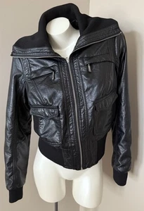 🔥J2 Giacca Moto Bomber Biker Tg XL Grande Cropped Vegan Pelle Donna Tasche - Foto 1 di 23
