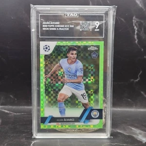 2021-22 Topps Chrome UCL Julian Alvarez RC Neon Green X-Fractor 34/399 TAG 9 - Picture 1 of 2