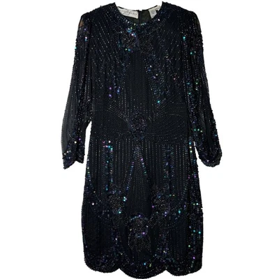 Vestido De Colección Lillie Rubin Negro Lentejuelas Cuentas Cóctel Fiesta Pequeño Foto 1 de 4