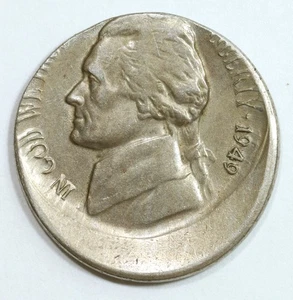 1949 D Jefferson Nickel Off Center Strike Error * Rarely Seen Date Error * - Picture 1 of 2