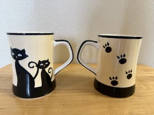 Hues N Brews Blue Eye Black Siamese Cat Paws Coffee Tea Mug Cup Set Of 2 - Picture 1 of 14
