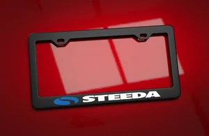 Blue & White Steeda License Plate Frame Anti-Rust Black Metal for Mustang & F150 - Picture 1 of 3