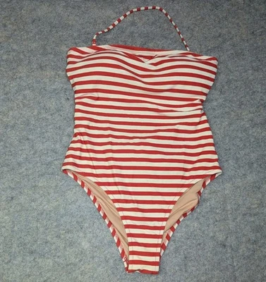 Купальник цельный J Crew размер 12 белый красный в полоску банду матросский съемный ремень - Изображение 1 из 4