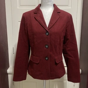 Eddie Bauer 95% Wool Blend Women’s Size 10 Burgundy Red Blazer Jacket Top - Picture 1 of 6