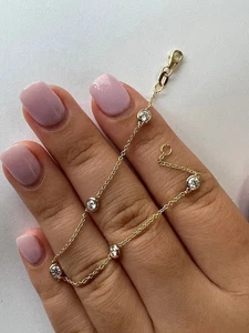 Brazalete de cadena de diamantes simulados de corte redondo de 2 quilates para mujer enchapado en oro amarillo de 14 quilates - Imagen 1 de 8