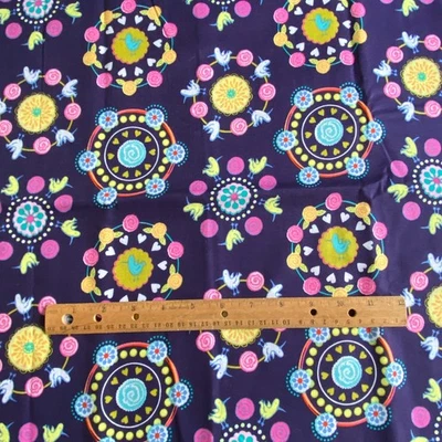 1 YD Birdie Medallion Fabric Blue Quilting Cotton Springs Creative - Image 1 of 4