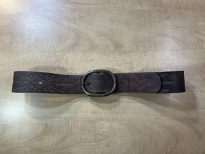 Saks Fifth Avenue Brown Leather Belt Soft Brass Buckle Metal And Orange Rust M - Picture 1 of 9
