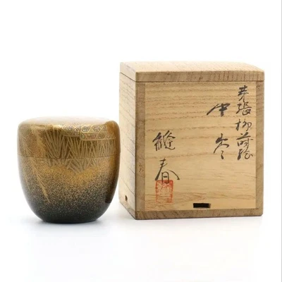 Kubo Nobuharu Budded Willow Makie Lacquerware Natsume Tea Caddy con caja de u... - Imagen 1 de 4