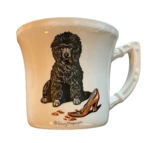 Vintage EDWIN MEGARGEE Poodle W Chewed Up Shoe Dog Coffee Mug Cup Puppy USA Rare - Picture 1 of 5