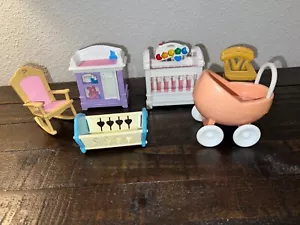 vtg 90s Dollhouse Fisher-Price Baby Nursery 6 Furniture crib,bed,rocker,changer - Picture 1 of 5