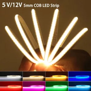 5mm Thin COB LED Strip Flexible Dimmable Tape Lights High Density 320LEDs 5V 12V - Picture 1 of 29