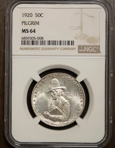 1920 Pilgrim Half Dollar Commemorative MS 64 NGC Lot 1536 - Picture 1 of 5