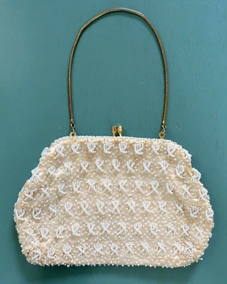 Vintage Evening Bag Satin Seed Pearls Sequins Atlantico Hand Made in Hong Kong - Image 1 of 4