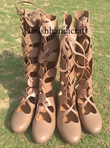 Botas de Cuero Romanas Gladiador Botas Largas Antiguo Estilo Romano Calzado - Imagen 1 de 12