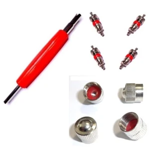 4x Ventilkappen MR + 1x Ventilschrauber + 4x Ventileinsätze - Ventilausdreher - Bild 1 von 6