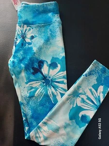NWT Justice Girls Active Blue Floral Leggings Full length Size 12 (2R) - Picture 1 of 2