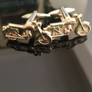 MOTORCYCLE CUFFLINKS Biker Wedding Groom Gold Hog Vintage Bike GIFT BAG - Picture 1 of 6
