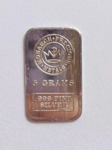 Monarch Precious Metals 5 Grams .999 Fine Silver Bar Vertical - Picture 1 of 2