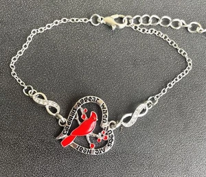 Red Cardinal Infinity Heart Charm Chain Bracelet When Angels Are Near Memorial - Picture 1 of 8