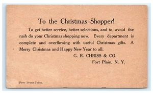 G.R. Chriss & Co. Fort Plain NY Christmas Shopping Advertising Card C10 - Picture 1 of 2