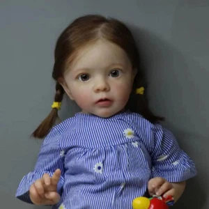 Cute 24" Finished Reborn Baby Doll Vinyl Toddler Girl Rooted Hair Handmade Gift - Picture 1 of 4