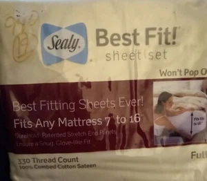NEW 4PC Sealy Best Fit 330 Thread Count, 100% Combed Cotton FULL DBL SHEET SET - Picture 1 of 4