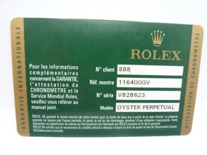 ROLEX Guarantee 1166400 Rolex   Warranty Card booklet Oktober 2010 - Picture 1 of 2